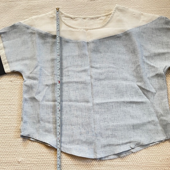 Korean Fashion Real Coco Linen Blend Crew Neck Short Sleeve Blouse Light Blue - Picture 2 of 6